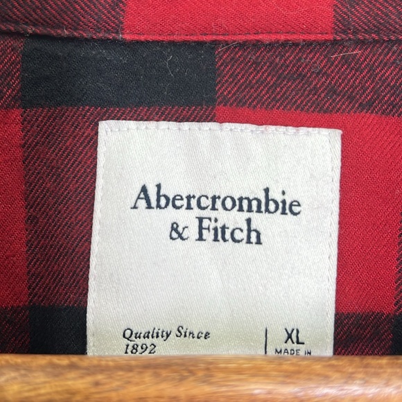 Abercrombie &Fitch -Buffalo Red & Black Plaid Flannel Button Down Shirt Dress XL - Picture 10 of 12